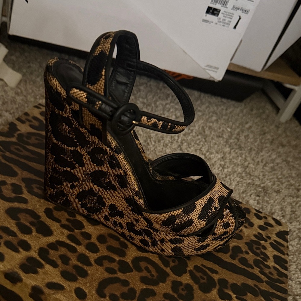 Dolce & Gabbana Black and Tan Wedge Sandals